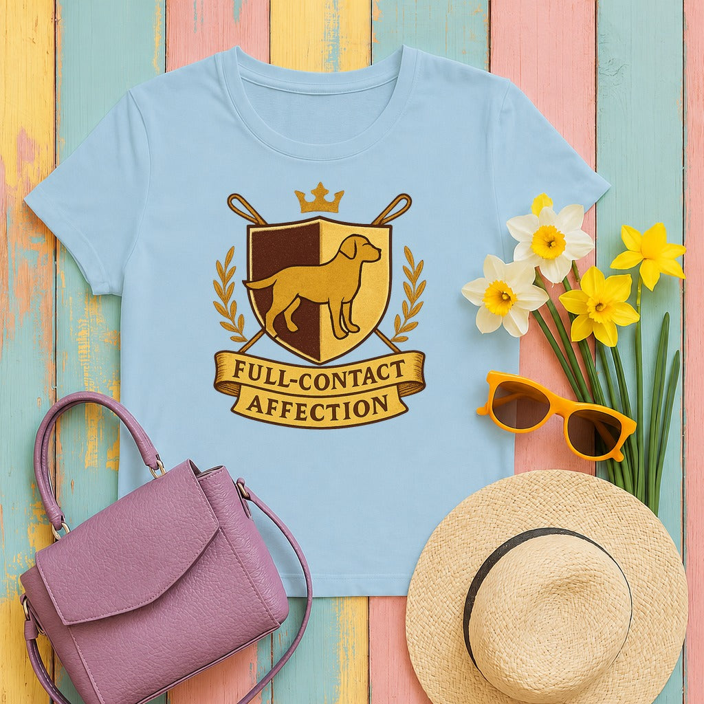 Chocolate Lab Full-Contact Affection T-shirt in Light Blue
