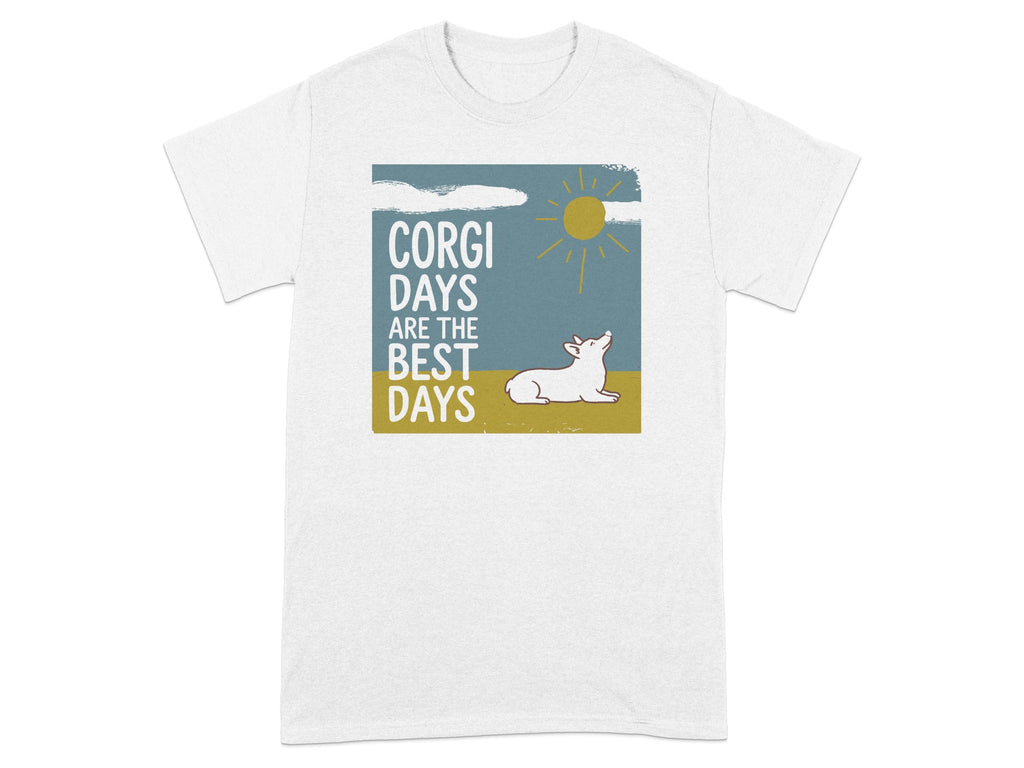 Corgi days are the best days text with a corgi and sun design.