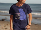 Dark blue t-shirt with blue Labrador and text "Walking my Labrador is my therapy."
