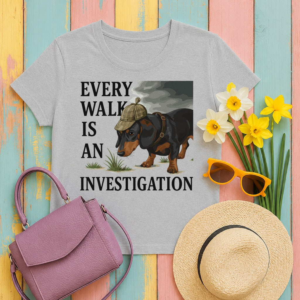 Dachshund Detective T-Shirt in Sport Grey