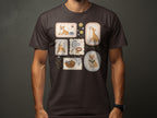 T-shirt with framed illustrations of corgis and dog accessories.