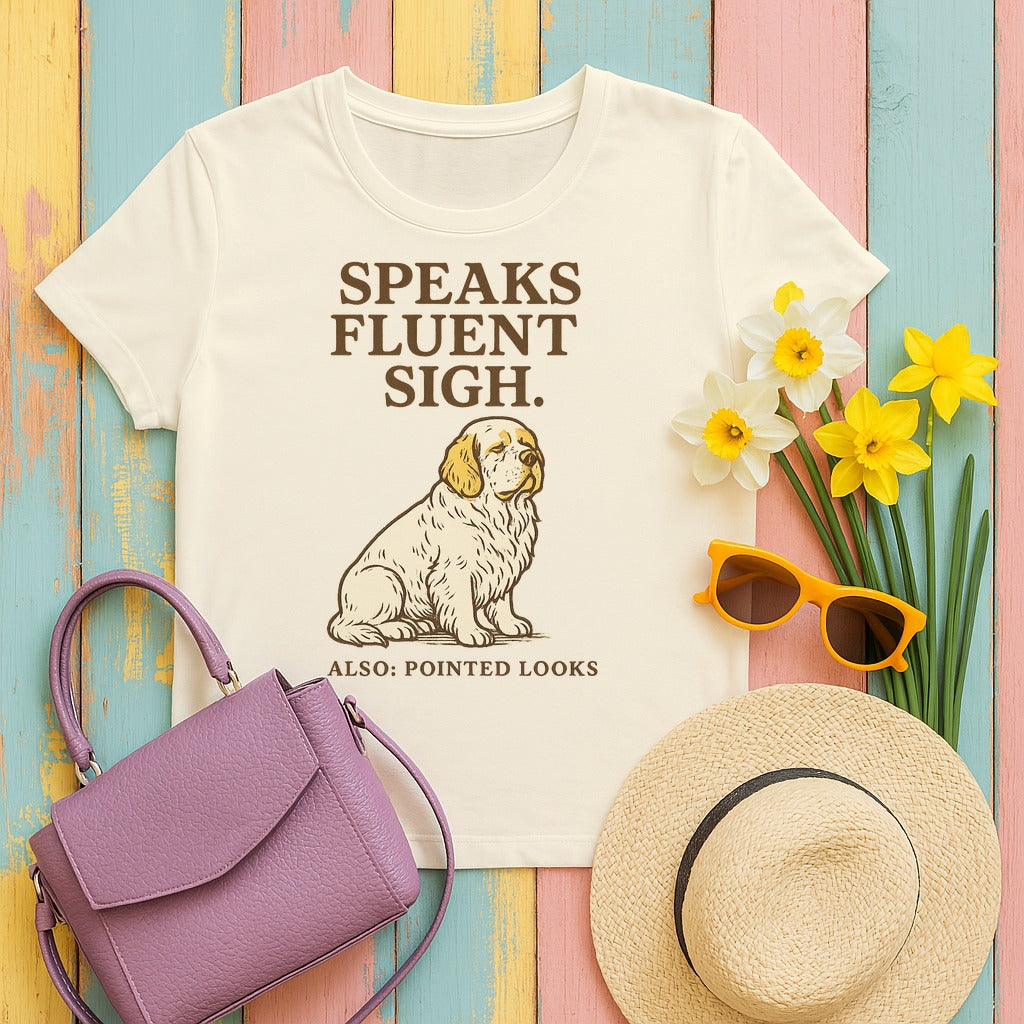 Clumber Speaks Fluent Sigh Tee in Natural