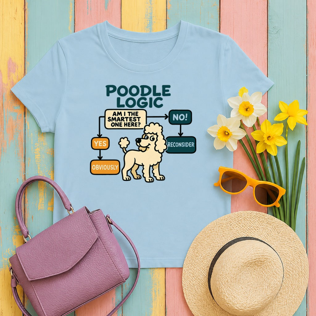 Poodle Logic: Am I the Smartest? Humor T-Shirt in Light Blue