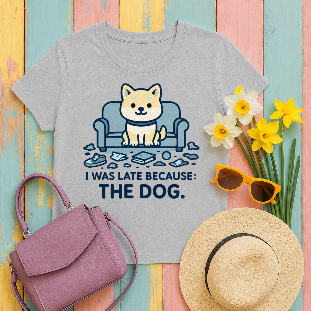 I Was Late Because The Dog Shiba T-Shirt in Sport Grey