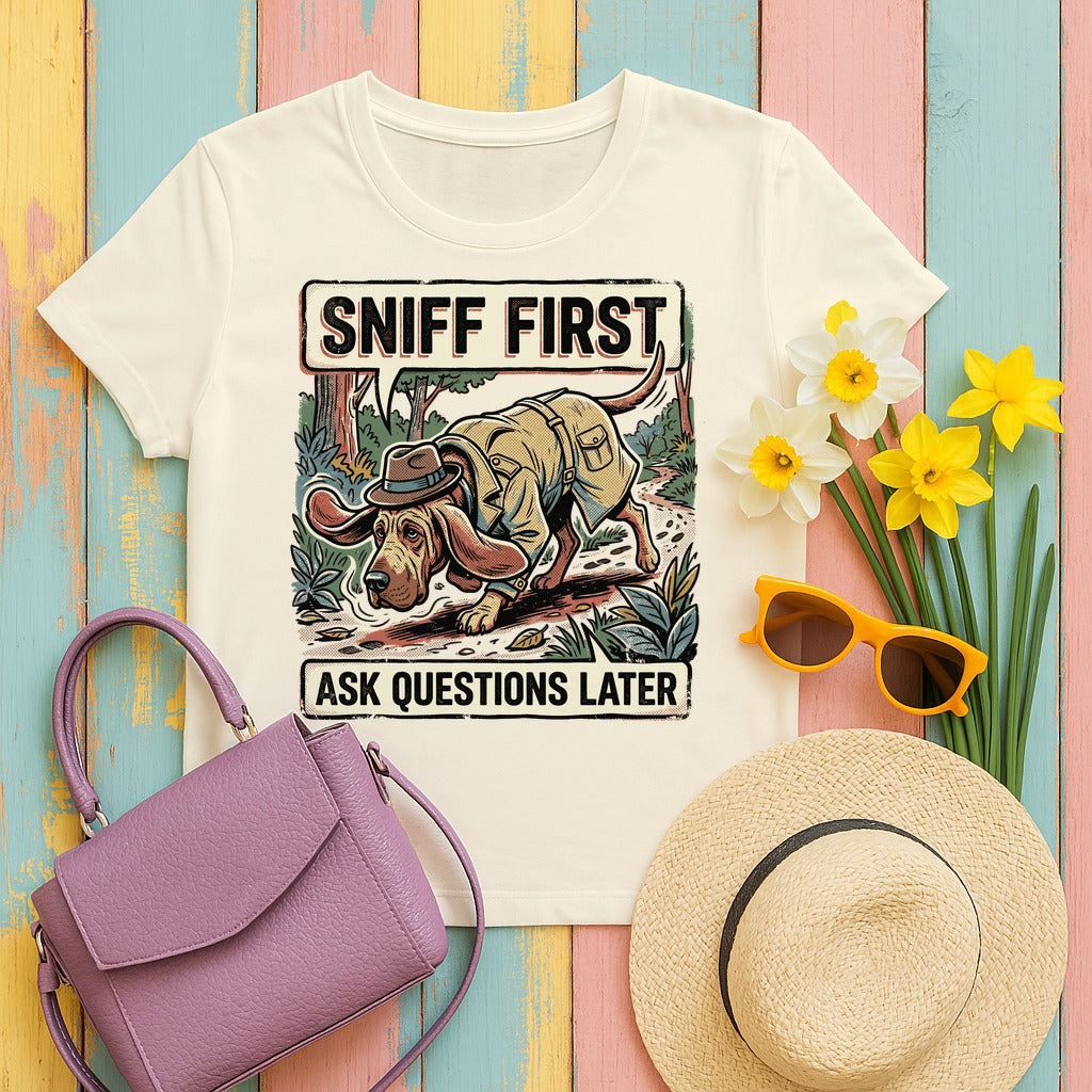 Noir Bloodhound 'Sniff First' T-Shirt in Natural