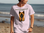 Pink t-shirt with a German Shepherd puppy and text "Emotionally Manipulative Since Birth".