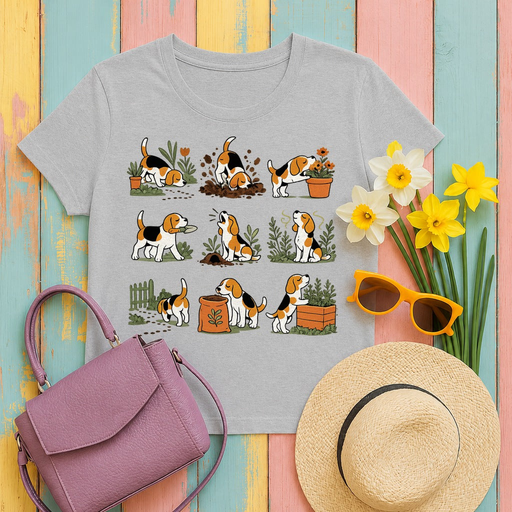 Whimsical Garden Beagle T-Shirt in Sport Grey