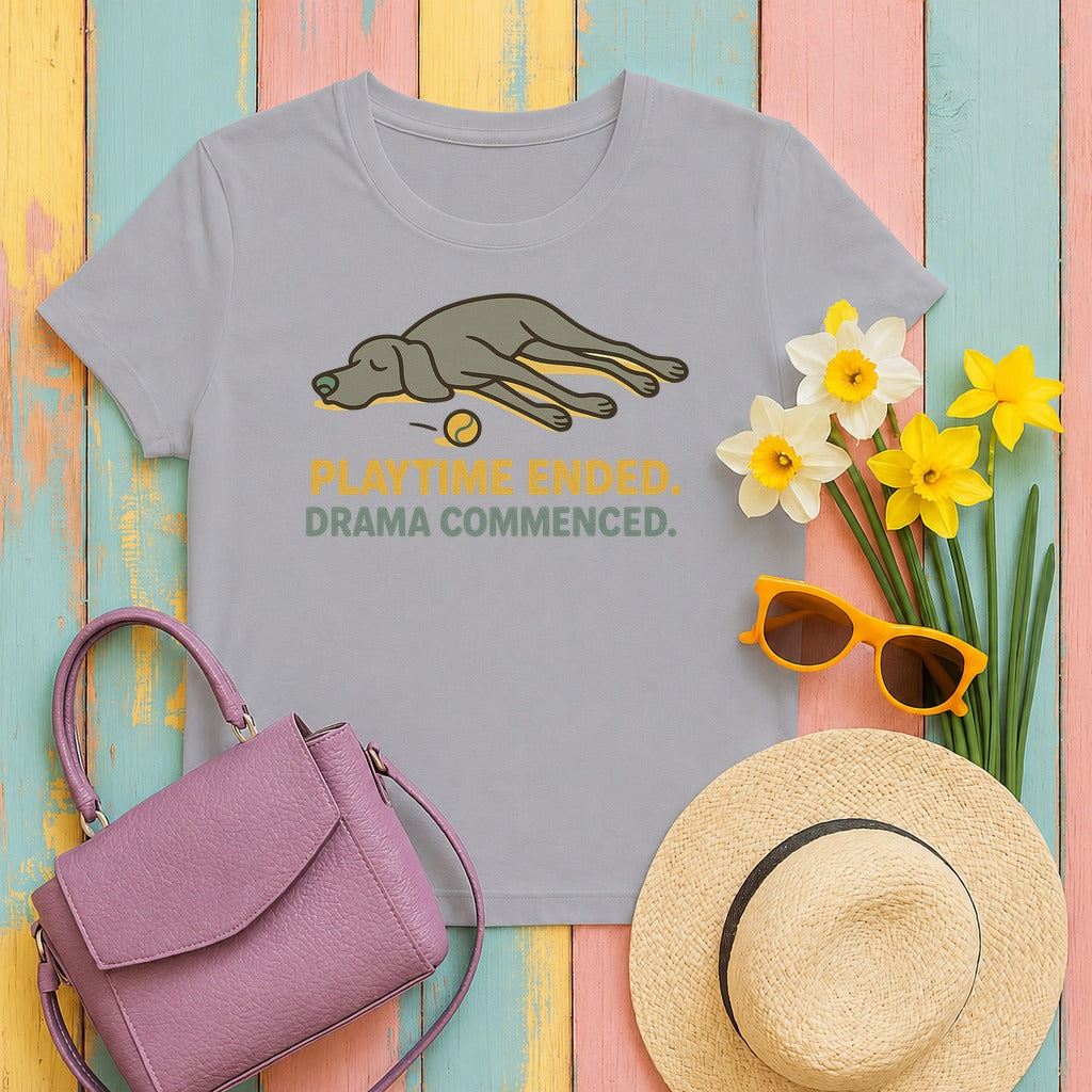 Weimaraner Playtime Ended Drama Commenced Tee in Athletic Heather