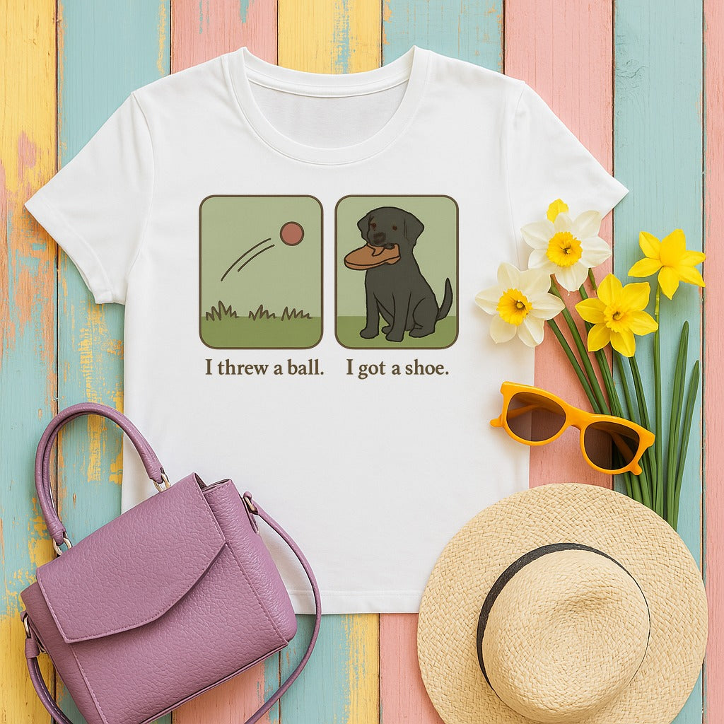 Black Lab I Threw a Ball I Got a Shoe T-shirt in White