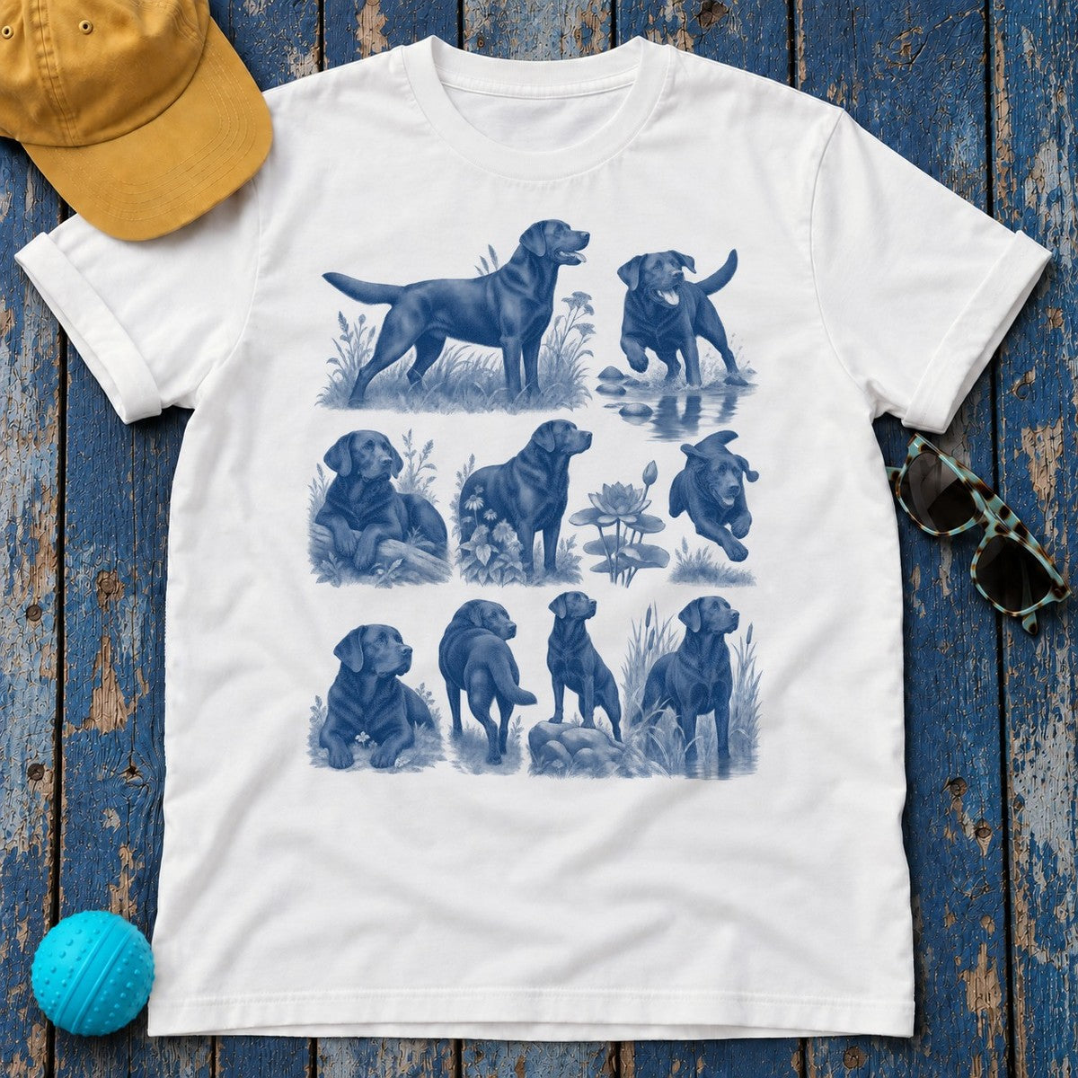 Indigo Labrador Collage T-Shirt — White