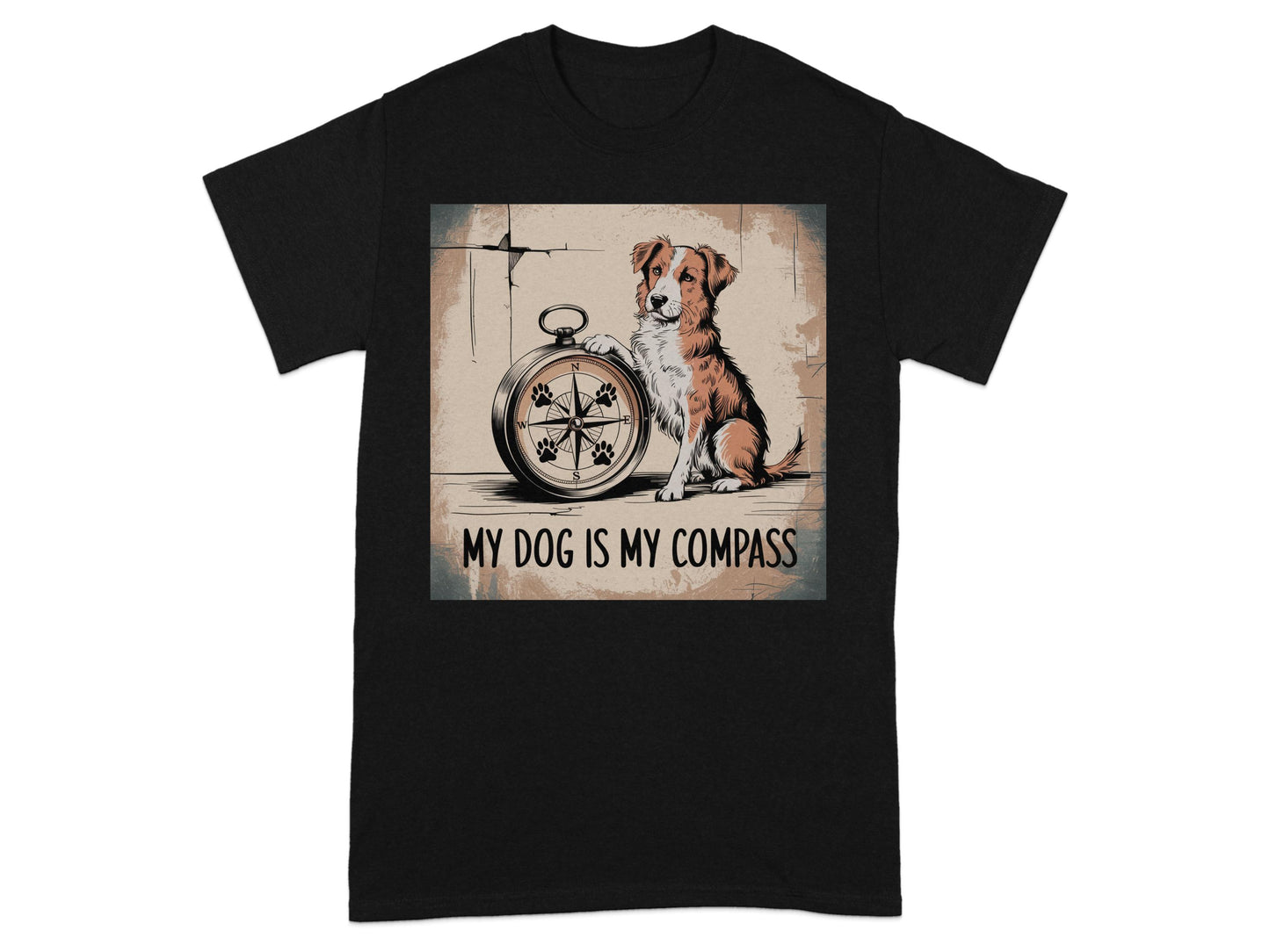 My Dog is My Compass Design Black T-shirt product
