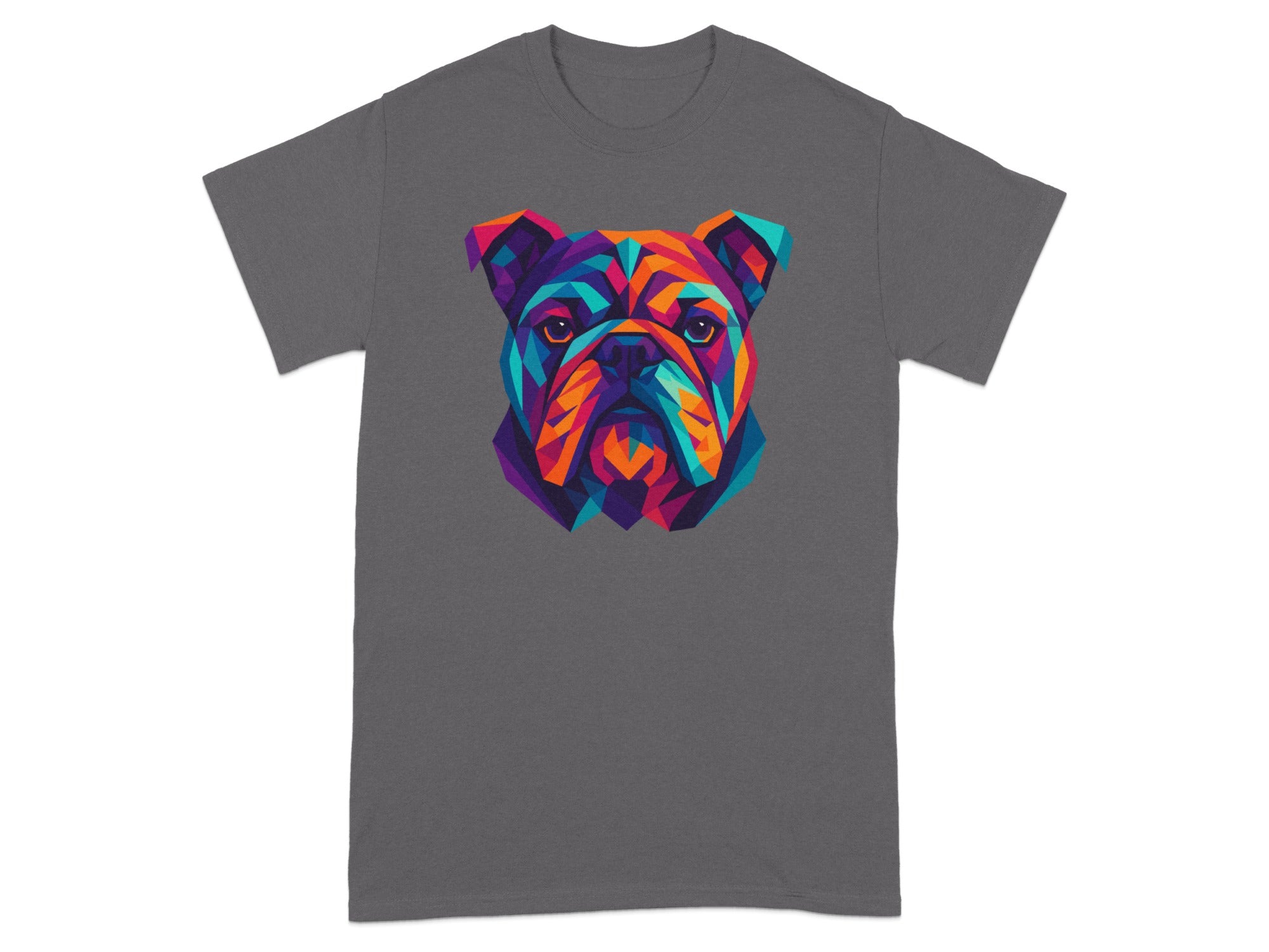 Colorful Bulldog Print on Dark Grey Shirt