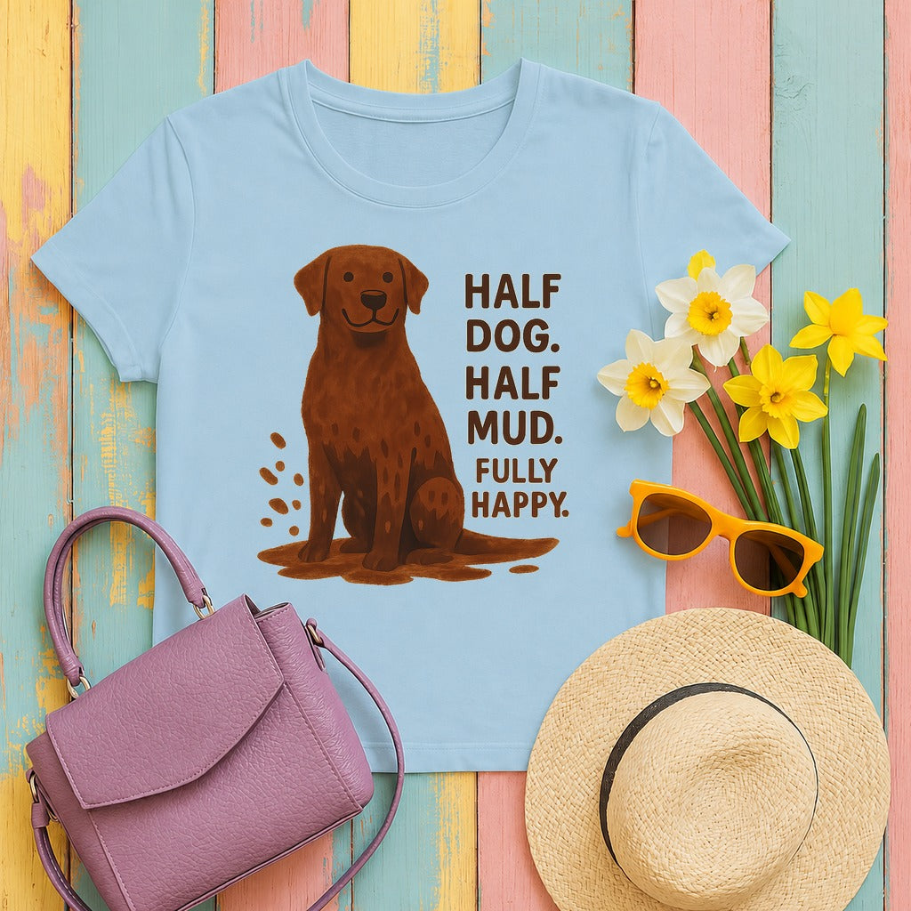 Chocolate Lab Half Dog Half Mud T-shirt in Light Blue
