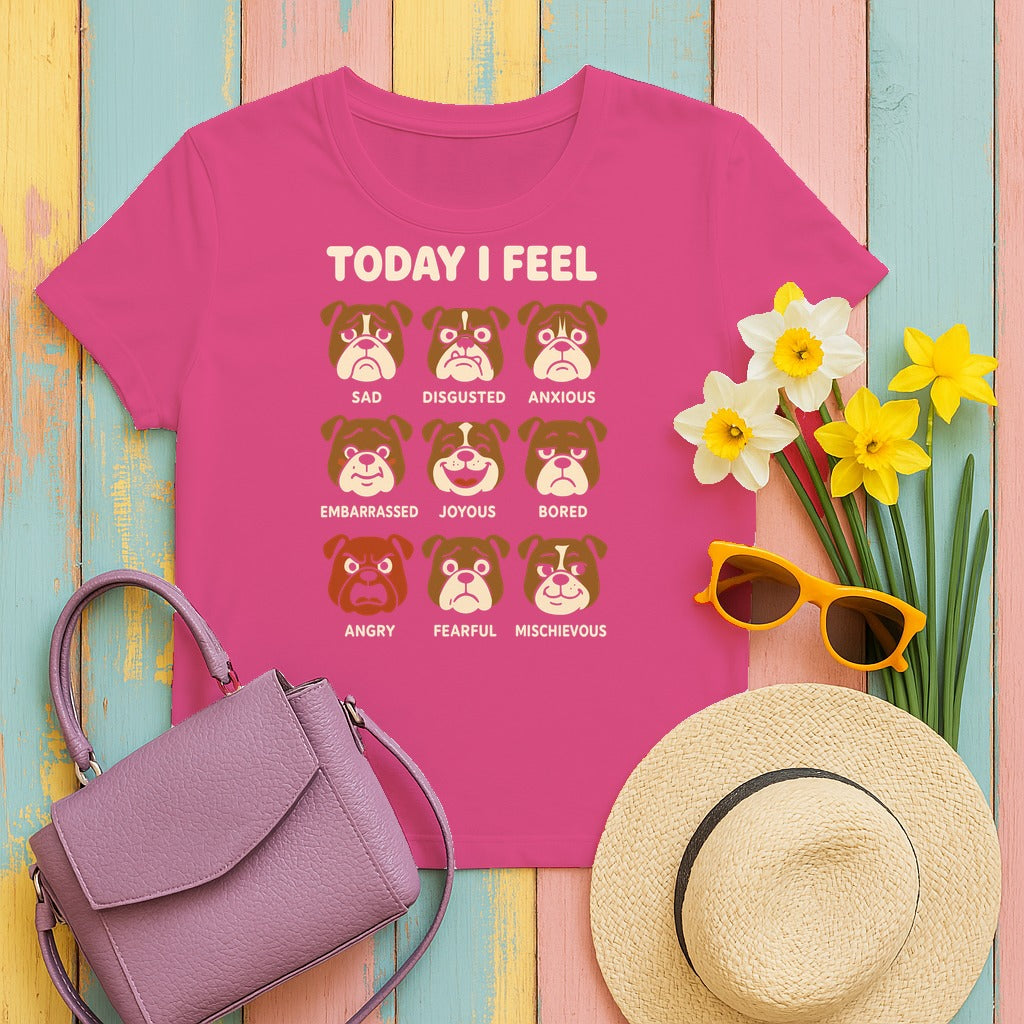 Today I Feel Bulldog Expression T-Shirt in Heliconia