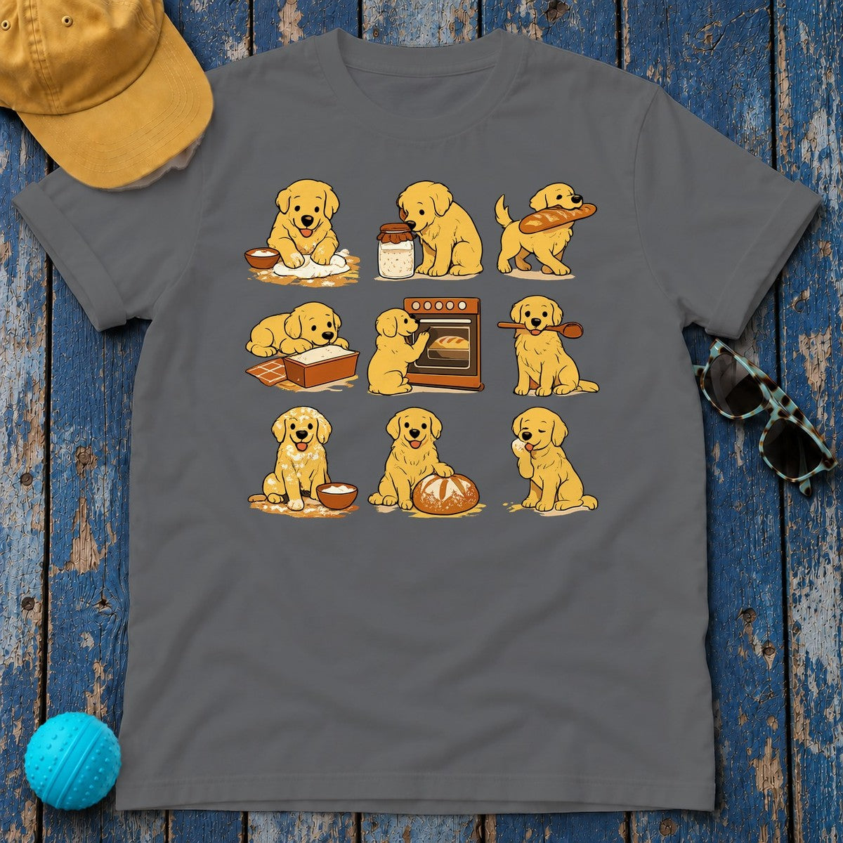 Golden Retriever Bake Off Squad T-Shirt in Graphite Heather