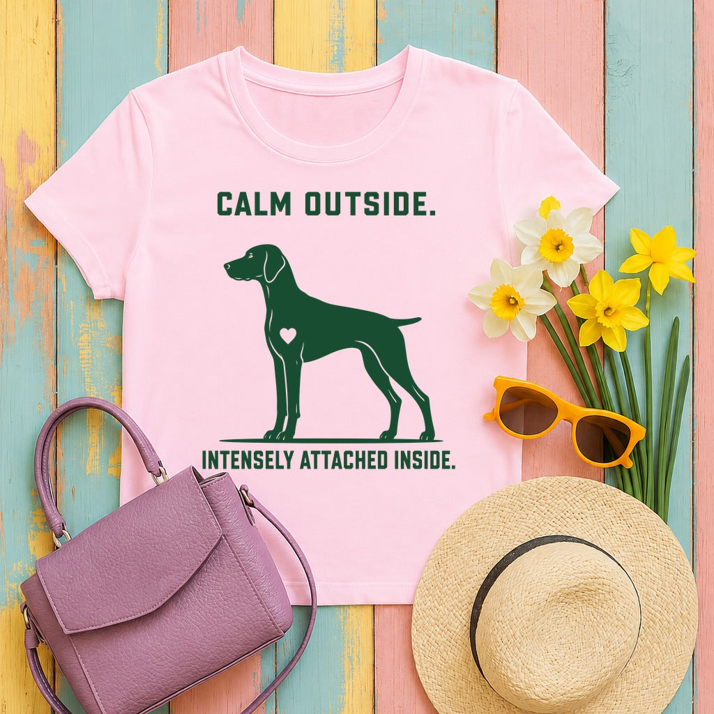 Calm Outside, Attached Inside Vizsla T-Shirt in Light Pink