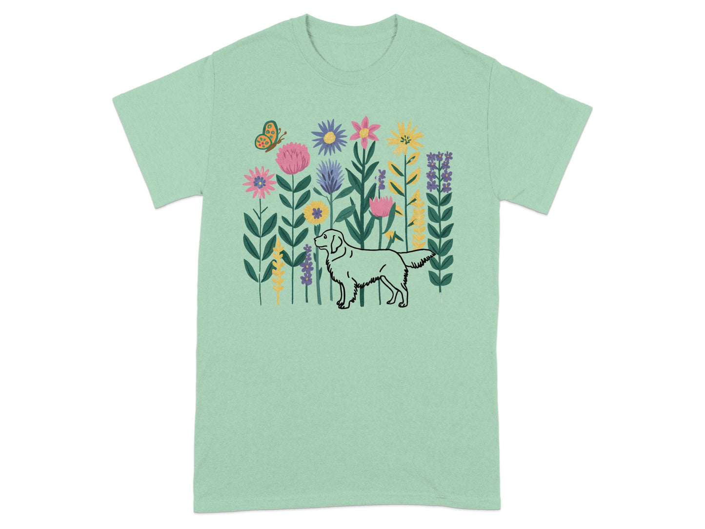 Floral Garden Graphic T-Shirt Design with Dog product type