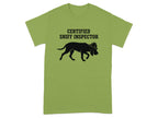 Green t-shirt with "Certified Sniff Inspector" text and a dog wearing a hat.