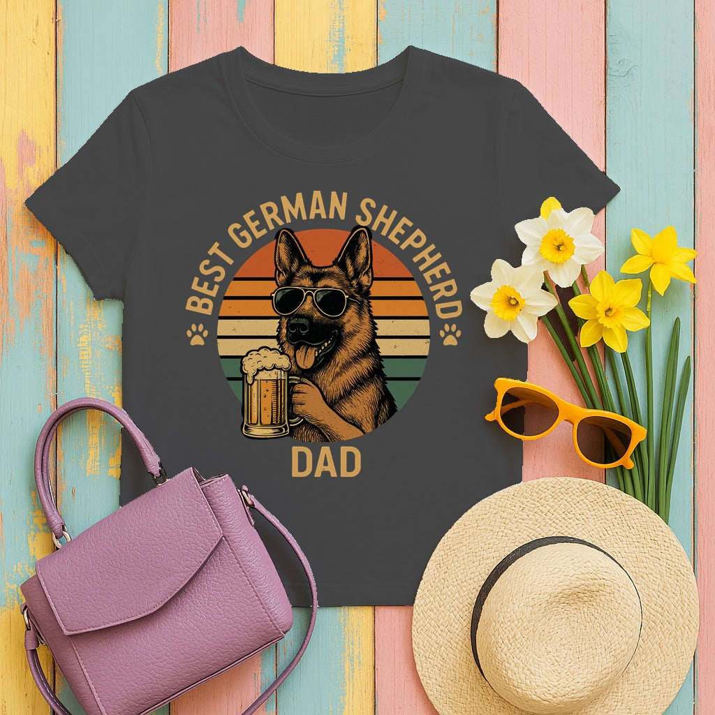 Best German Shepherd Dad Beer Lover Gift Funny T-Shirt in Dark Heather