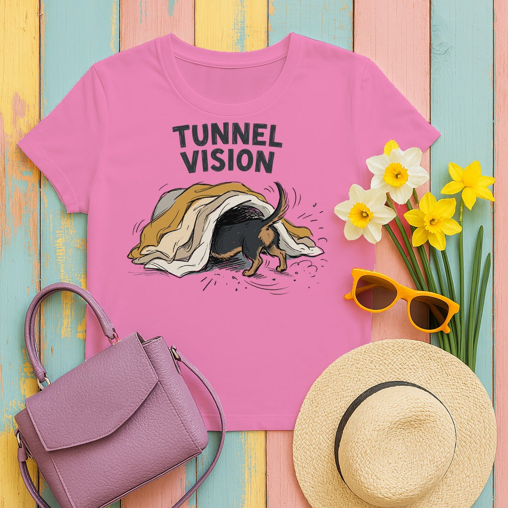 Tunnel Vision Dachshund Lovers T-Shirt in Azalea