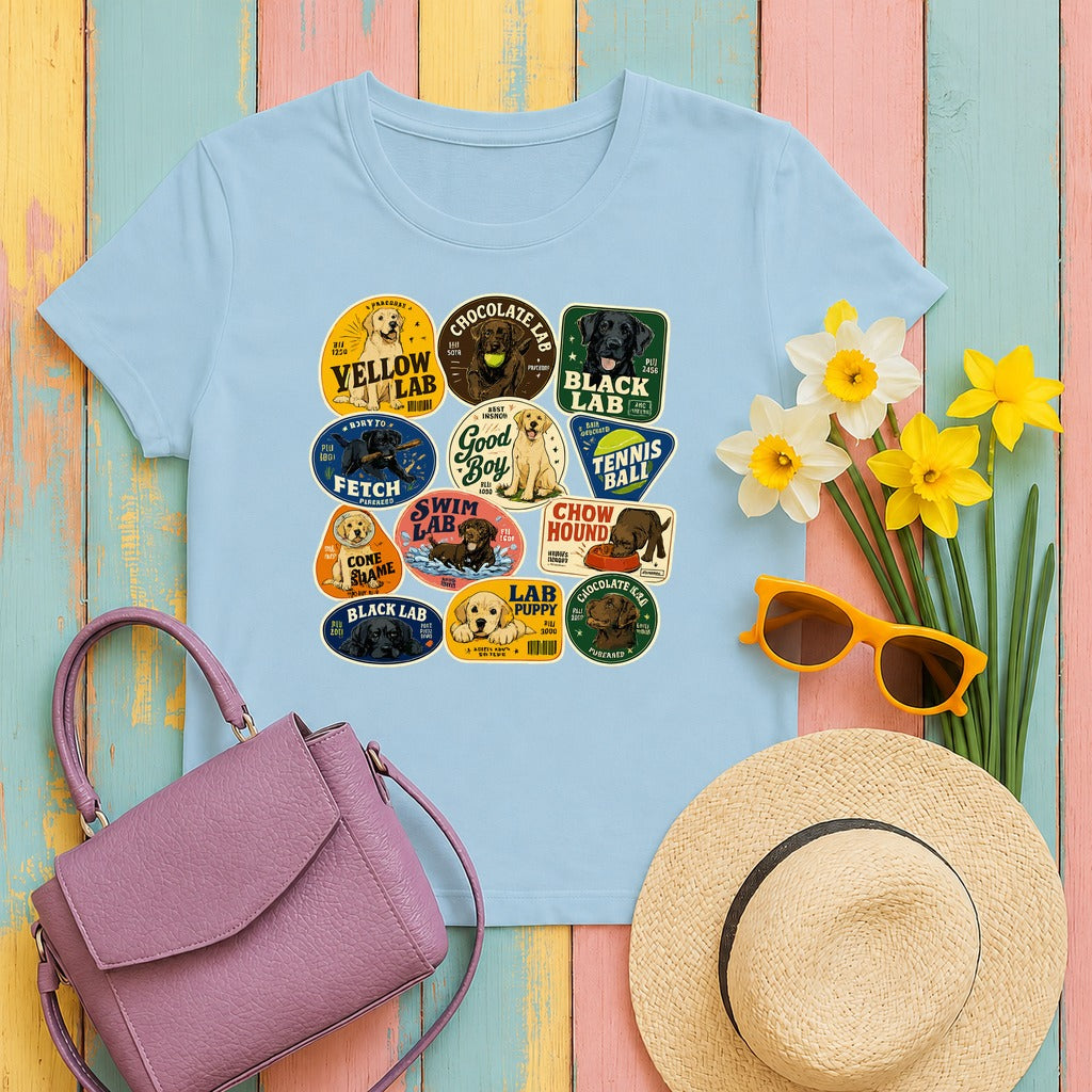 Vintage Lab Life Stickers T-Shirt in Light Blue