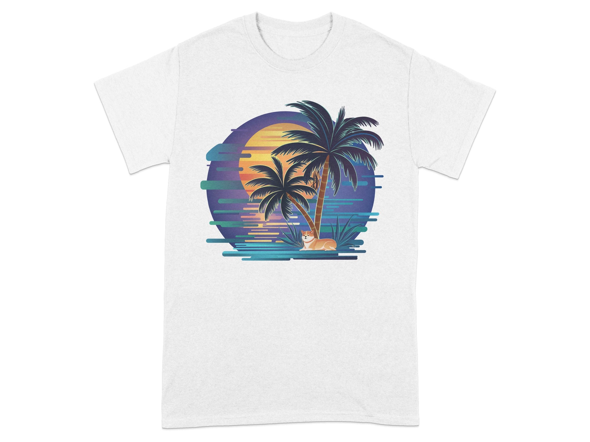 Tropical Sunset Beach with Palms Graphic T-shirt
