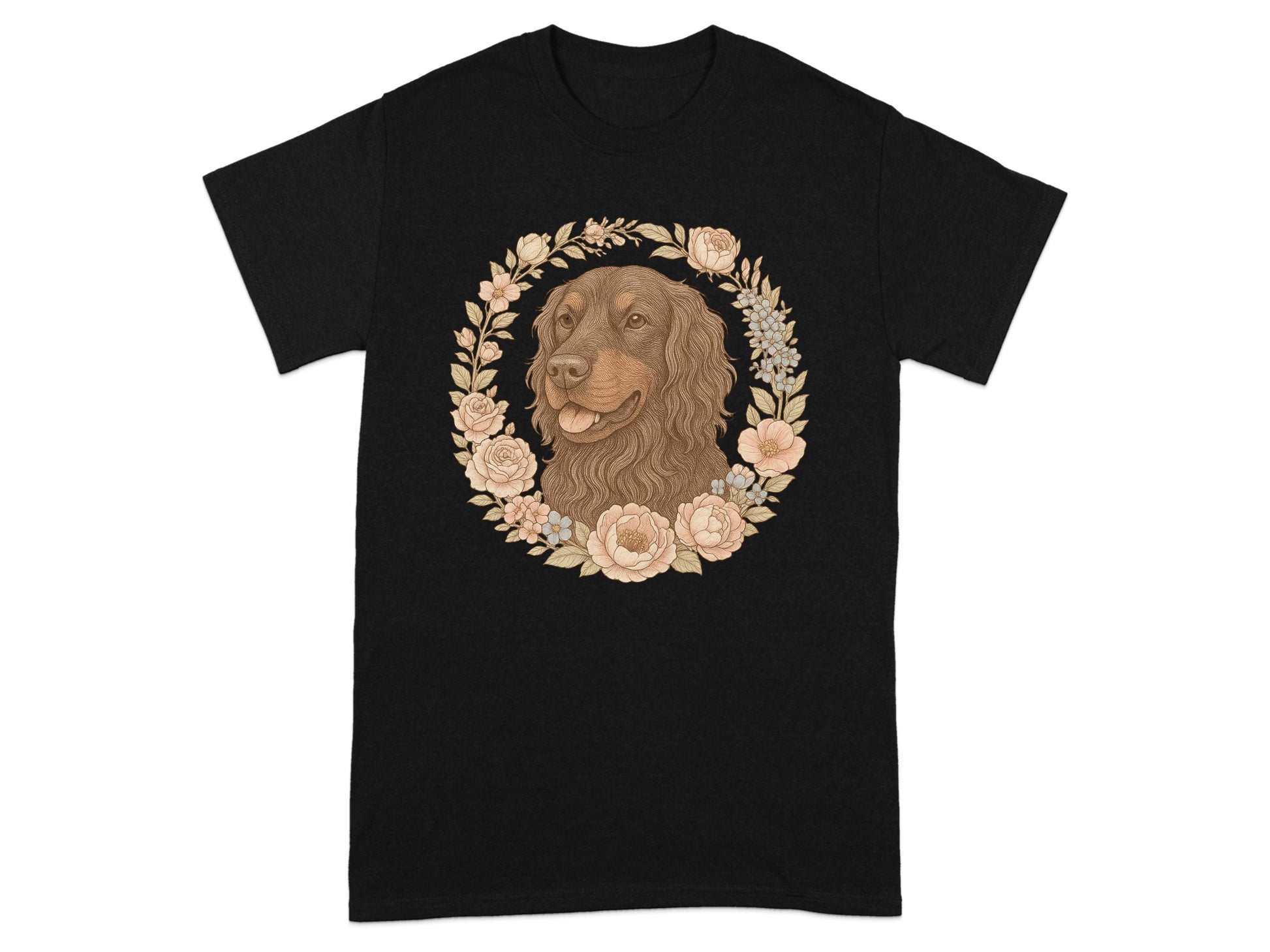 Dog Surrounded by Flowers Design T-Shirt product