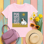 Sunny Pug Days Illustration T-shirt in Light Pink