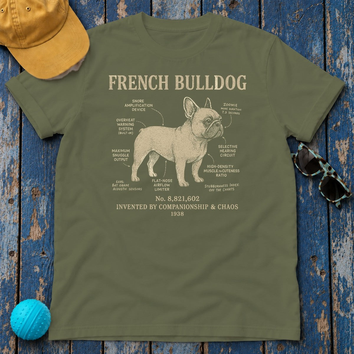 French Bulldog Anatomy T-Shirt in Military Green