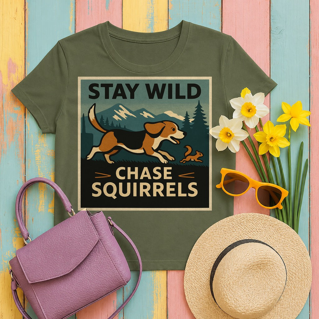 Stay Wild Running Beagle T-Shirt in Military Green