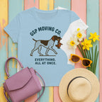 GSP Moving Co. German Shorthaired Pointer Tee styled flat lay on Light Blue