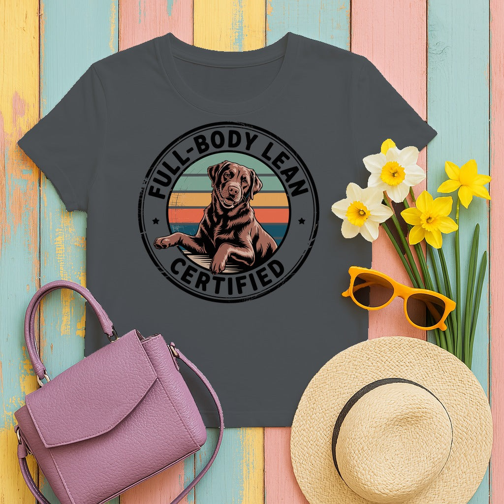 Full Body Lean Certified Chocolate Labrador Retriever T-Shirt in Charcoal