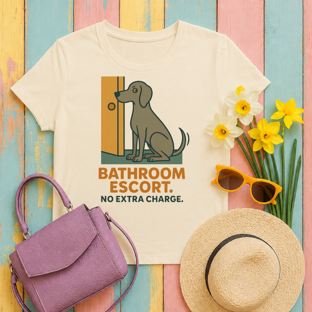 weimaraner bathroom-escort tee flat lay hero