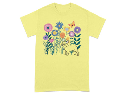 French Bulldog and Colorful Floral Graphic T-shirt product