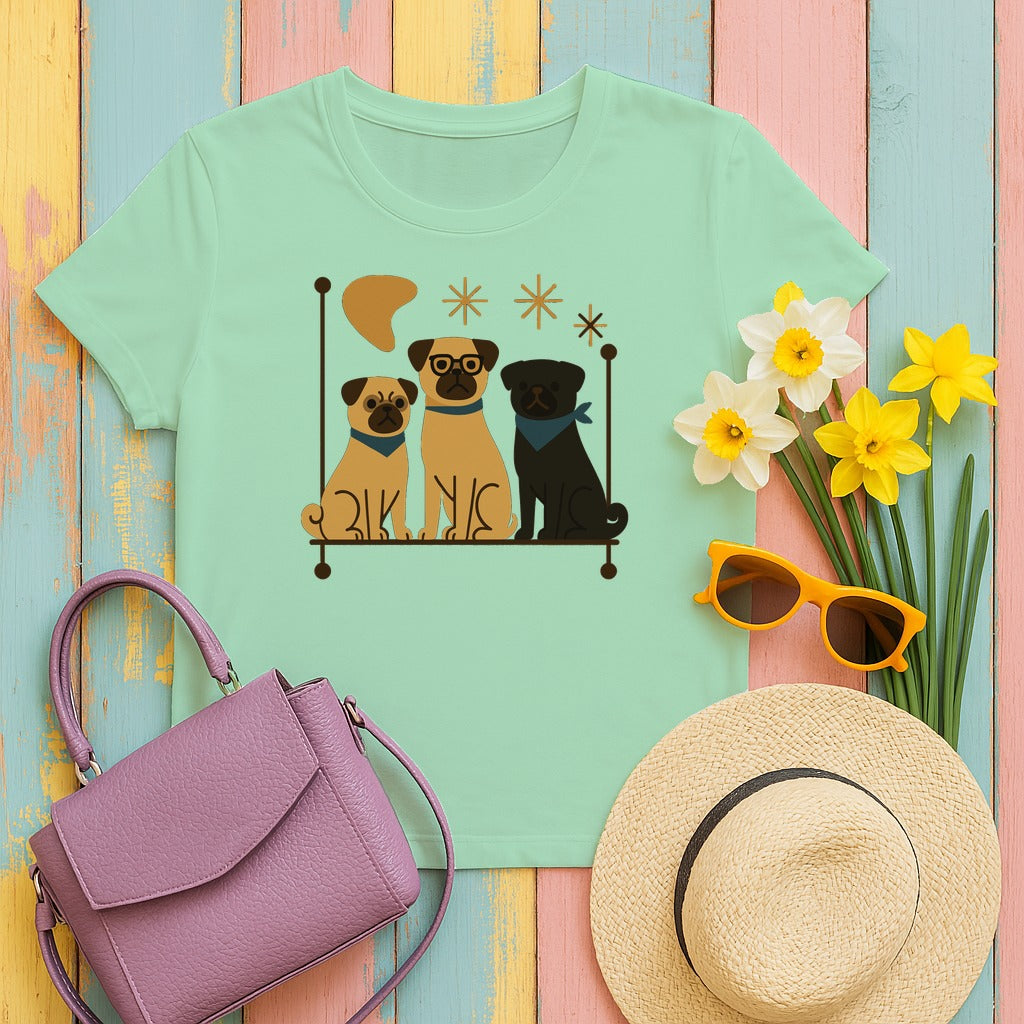 Mid-Mod Pug Parade Graphic T-Shirt in Mint Green