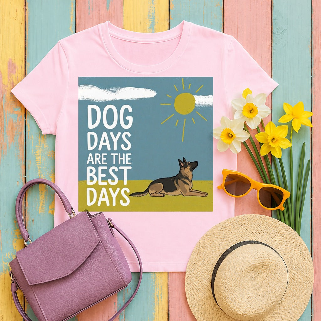 Dog Days Are The Best Days With German Shepherd T-Shirt in Light Pink