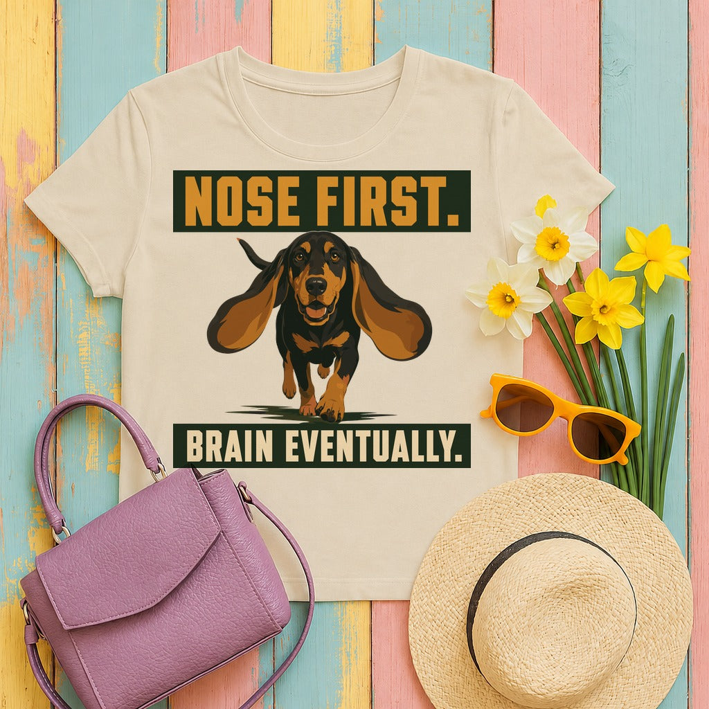 Nose First Coonhound T-Shirt in Sand