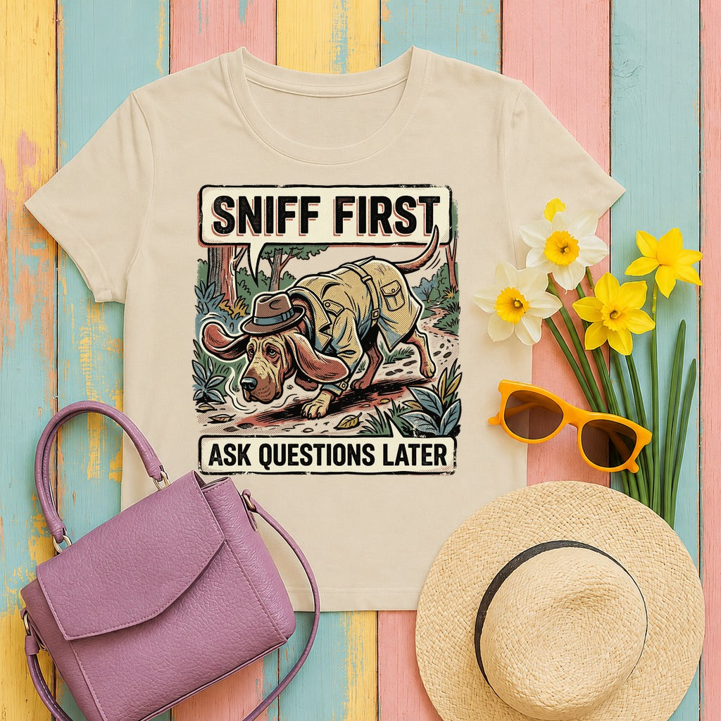 Noir Bloodhound 'Sniff First' T-Shirt in Sand