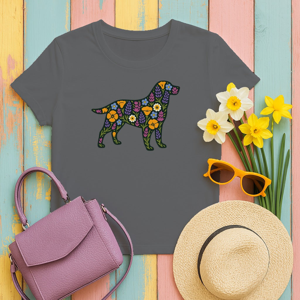 Floral Labrador Retriever Design Dog Lover Style Graphic Design T-Shirt in Graphite Heather