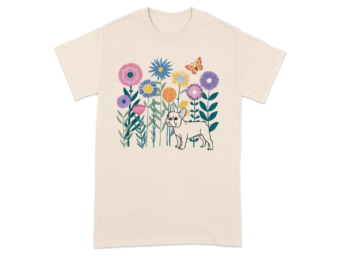 Bulldog Among Colorful Flowers Graphic Tee product type