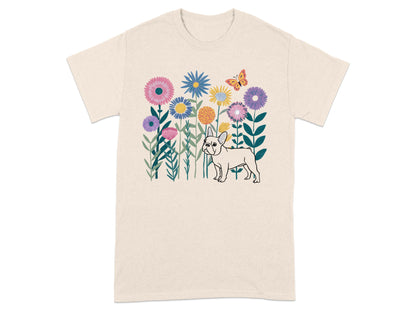 Bulldog Among Colorful Flowers Graphic Tee product type