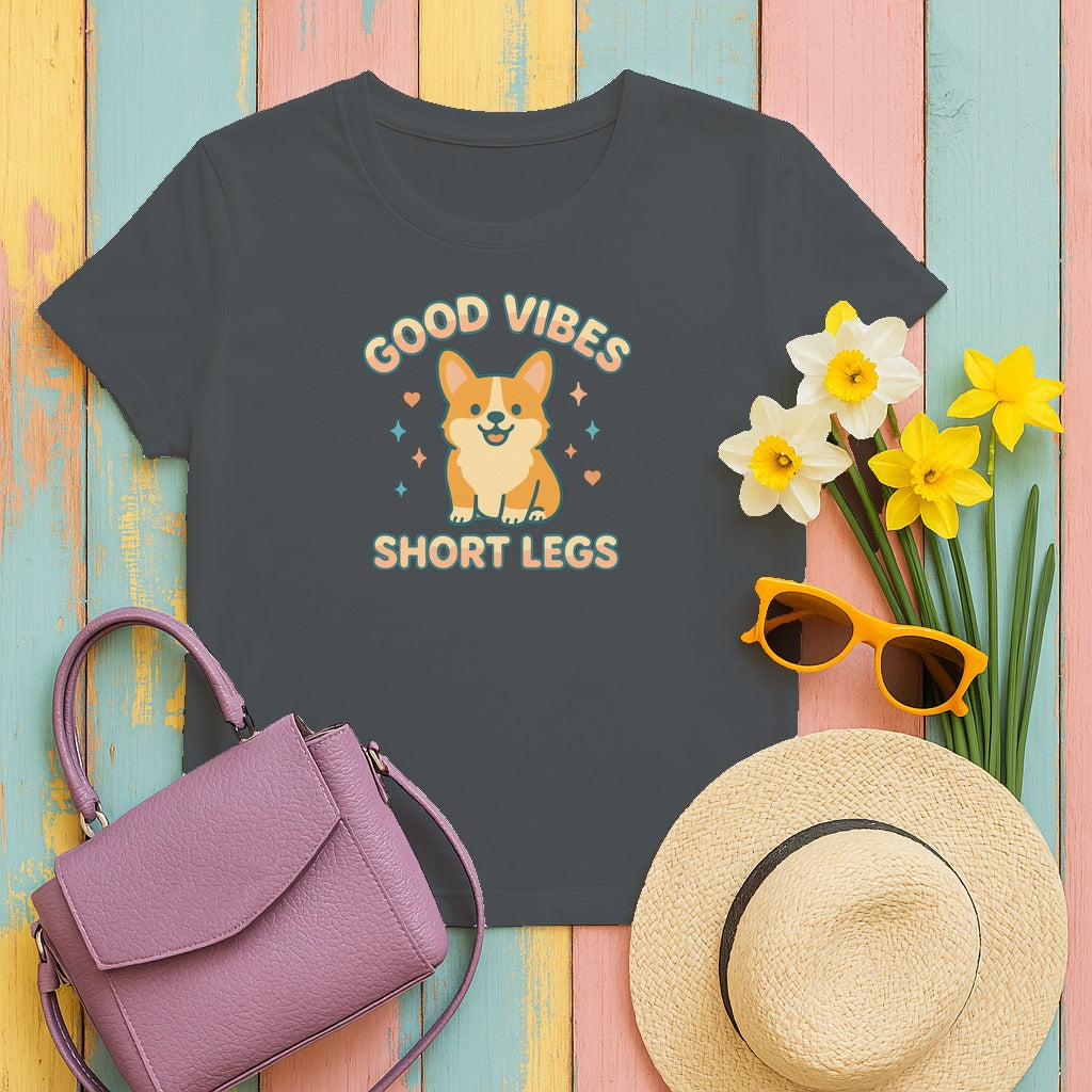 Corgi Dog Good Vibes And Short Legs Lovely Design T-Shirt in Charcoal