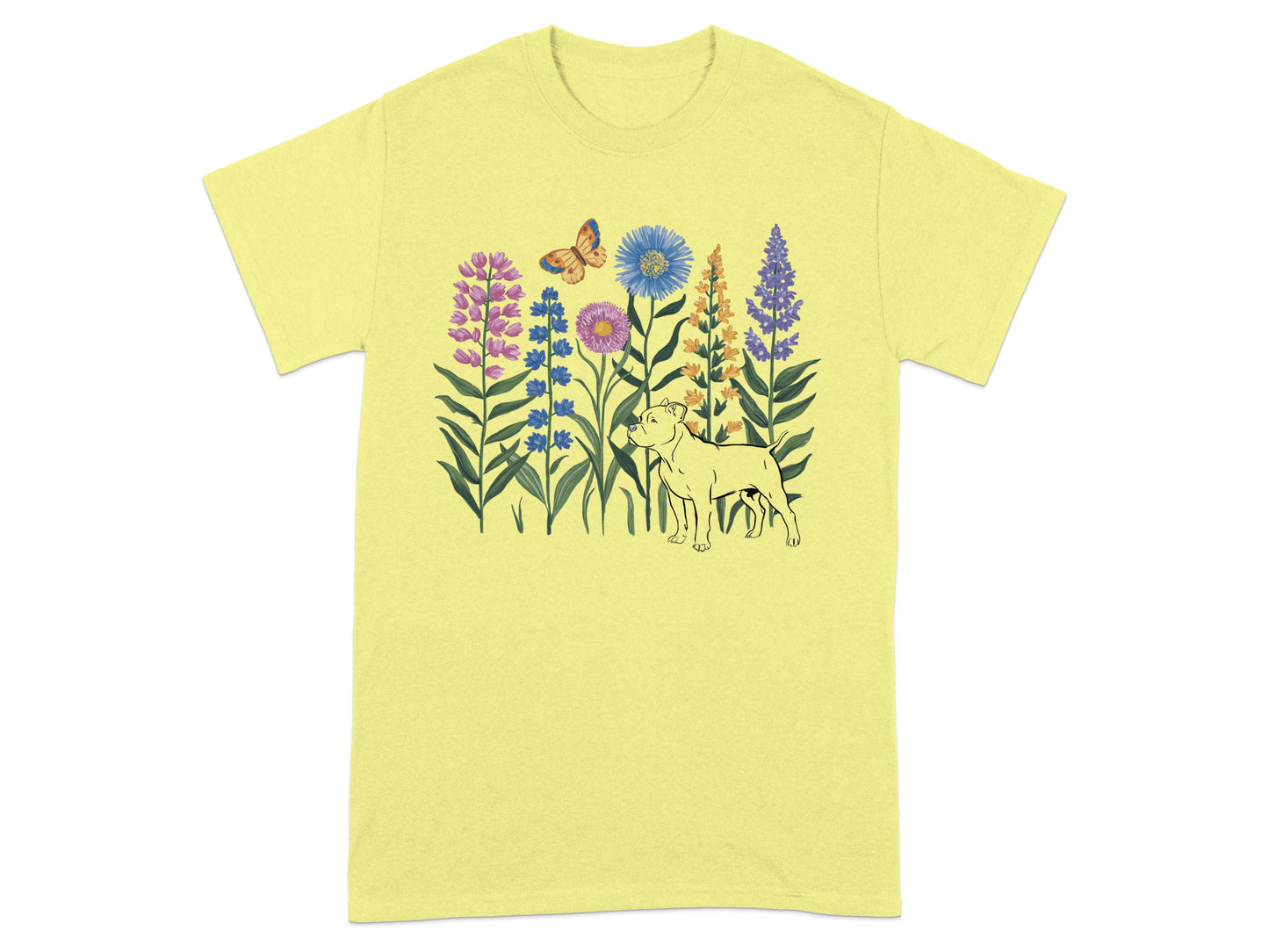 Yellow T-Shirt with Floral Design and Cute Puppy product