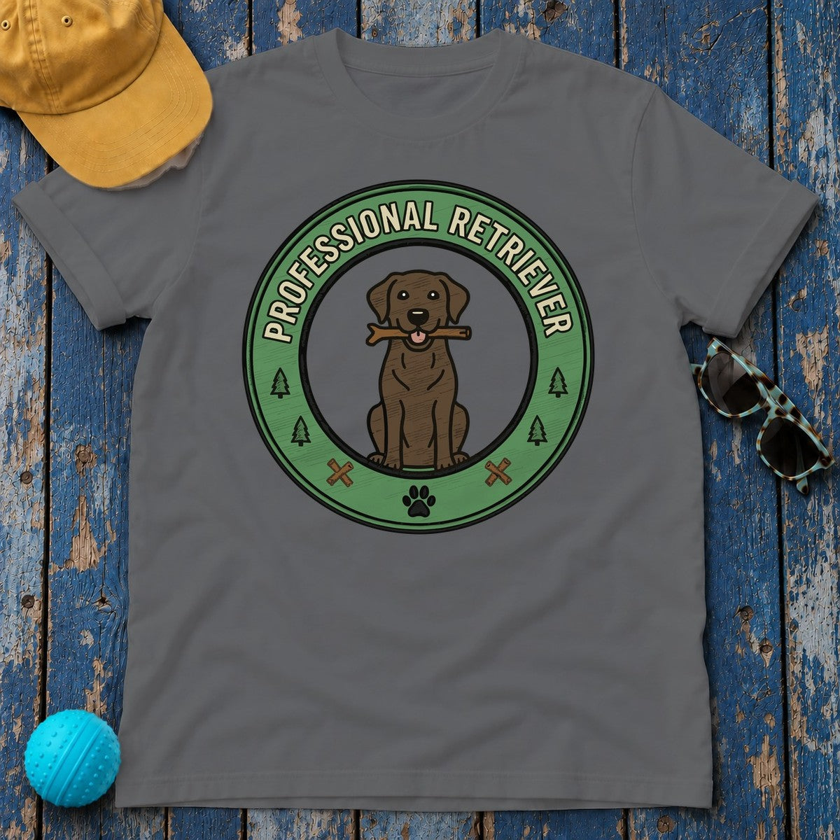 Professional Retriever Chocolate Labrador T-Shirt in Graphite Heather
