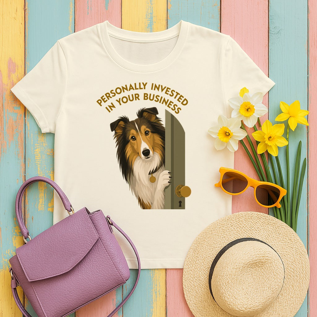 Shetland Sheepdog — Invested Sheltie T-Shirt in Natural