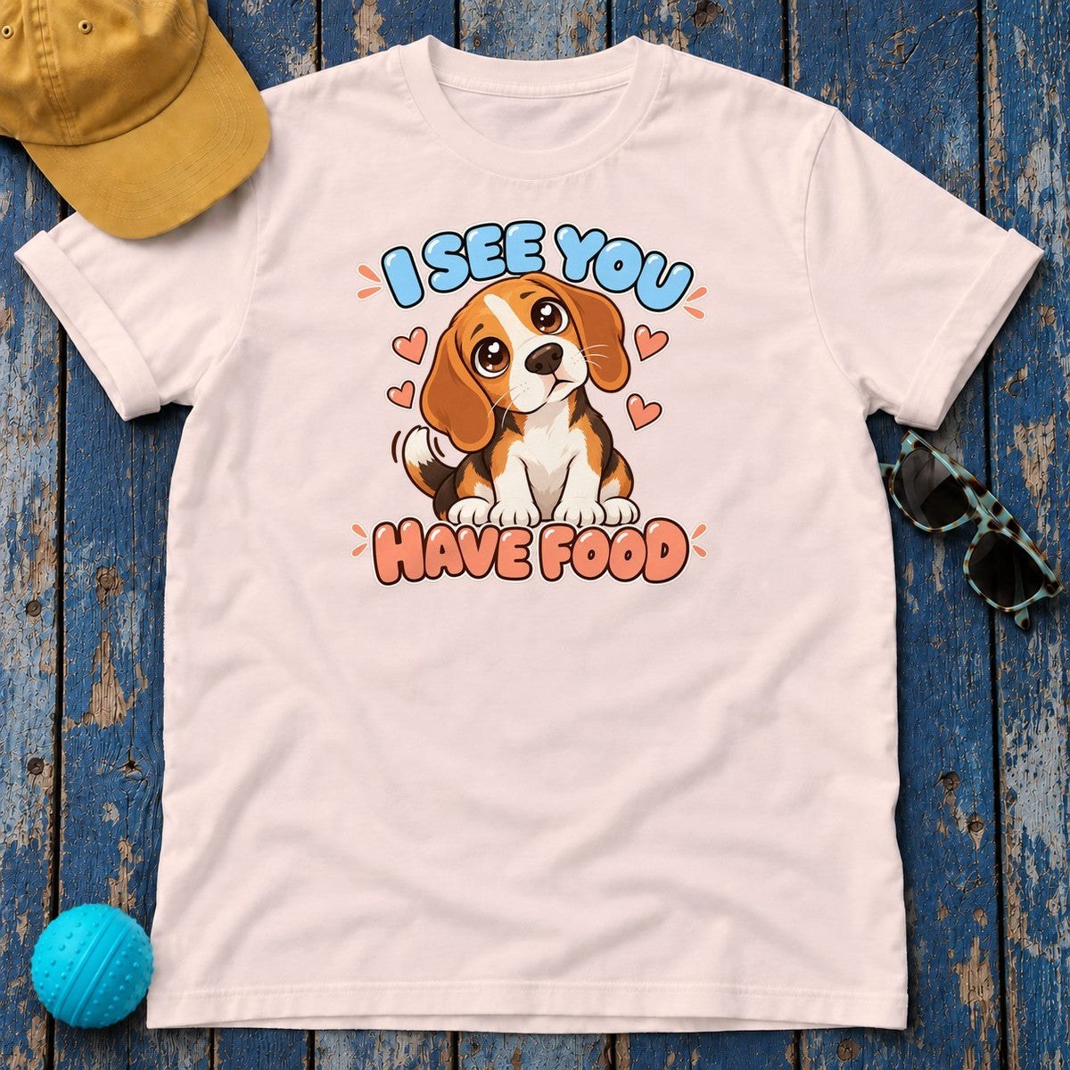 I See You Have Food Beagle T-Shirt in Soft Pink - flat lay