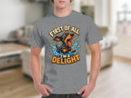 Dachshund jumping out of water with text "First of all, I'm a delight!".