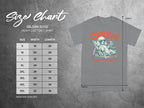 Gildan 5000 Heavy Cotton t-shirt size chart with measurements for width and length.