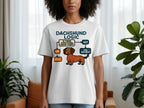 White t-shirt with Dachshund Logic flowchart featuring a dachshund illustration.