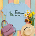 Eat Sleep Steal Socks Dog Lover T-Shirt in Light Blue